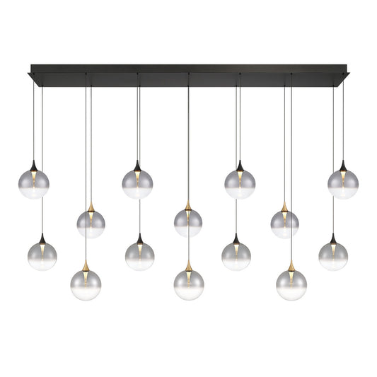 Eurofase Lighting Iissa 72" 14-Light Integrated LED Smoke Glass Shade Gold and Black Steel Multi-Drop Chandelier