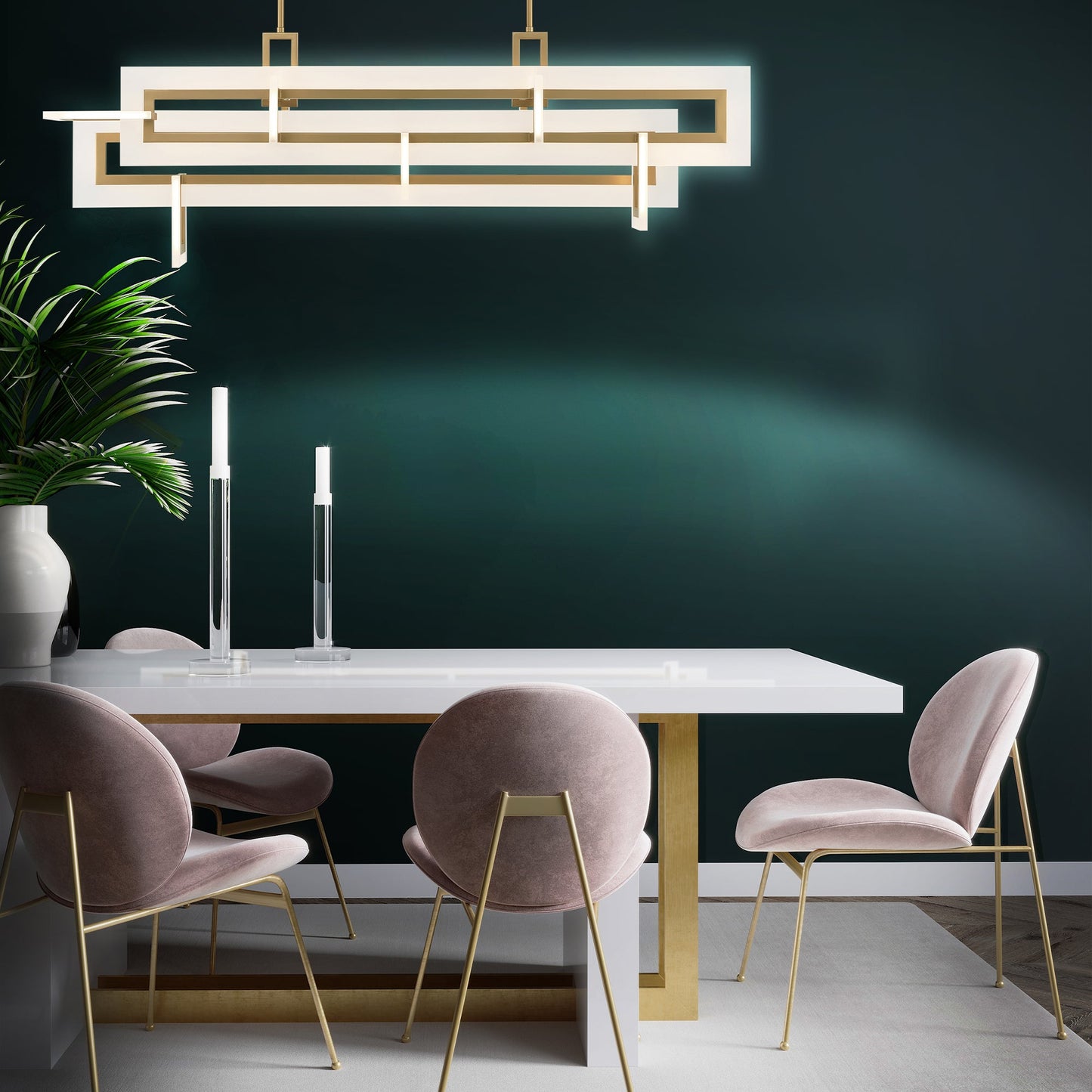 Eurofase Lighting Inizio 55" Dimmable Integrated LED Matte Gold Chandelier With White Acrylic Shades