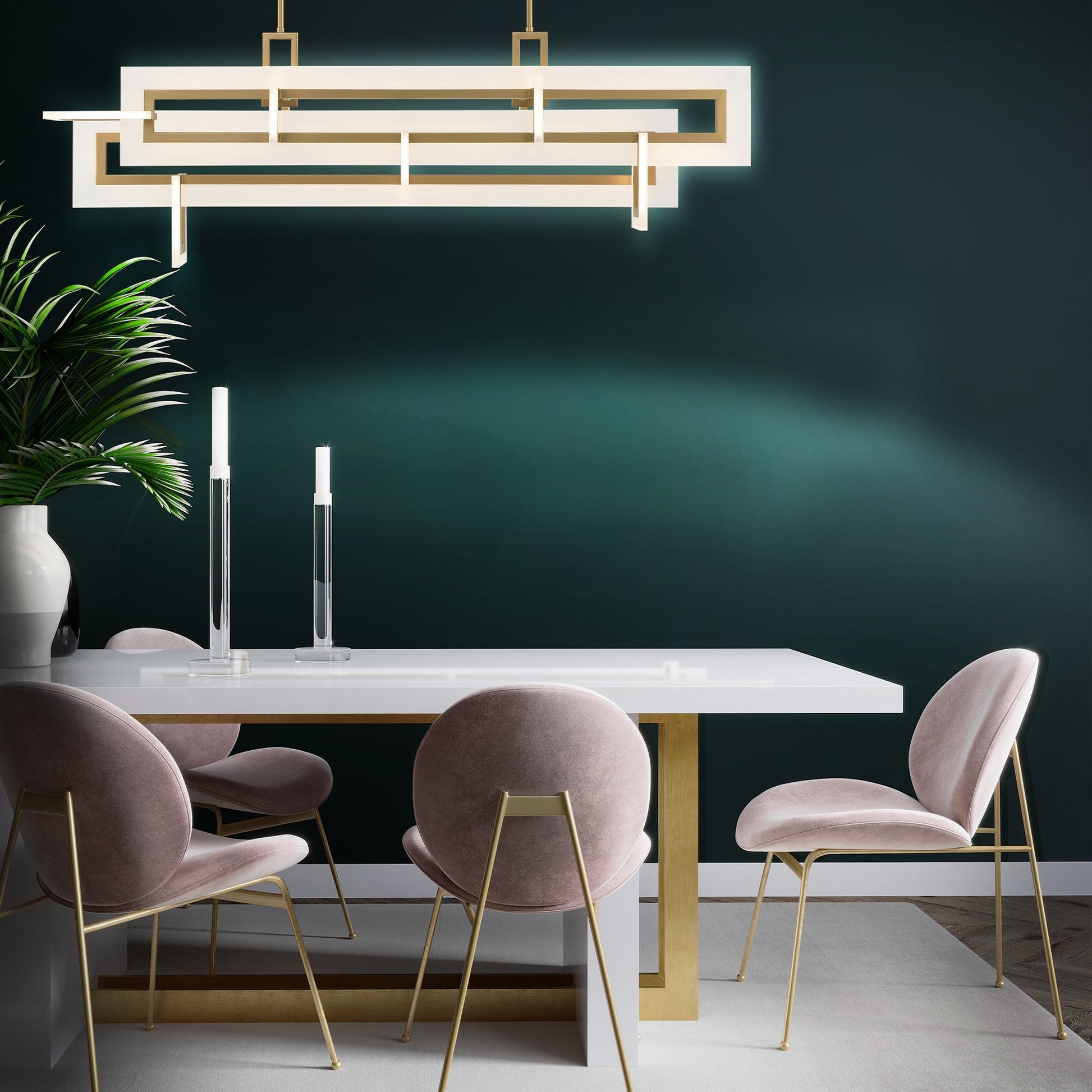 Eurofase Lighting Inizio 55" Dimmable Integrated LED Matte Gold Chandelier With White Acrylic Shades