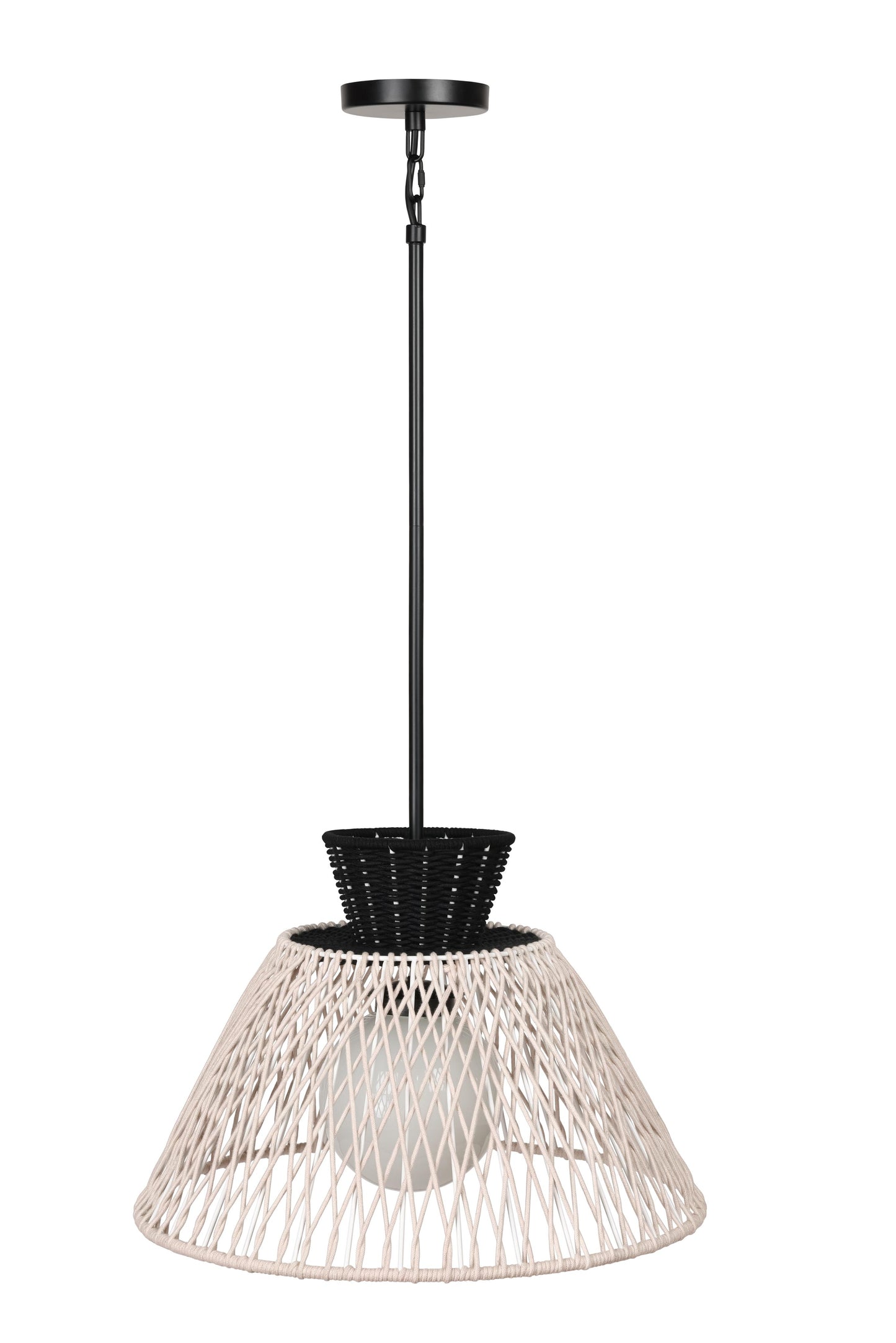 Eurofase Lighting Jelice 24" 1-Light Beige Rope Shade Matte Black Pet Weave Outdoor Pendant Light