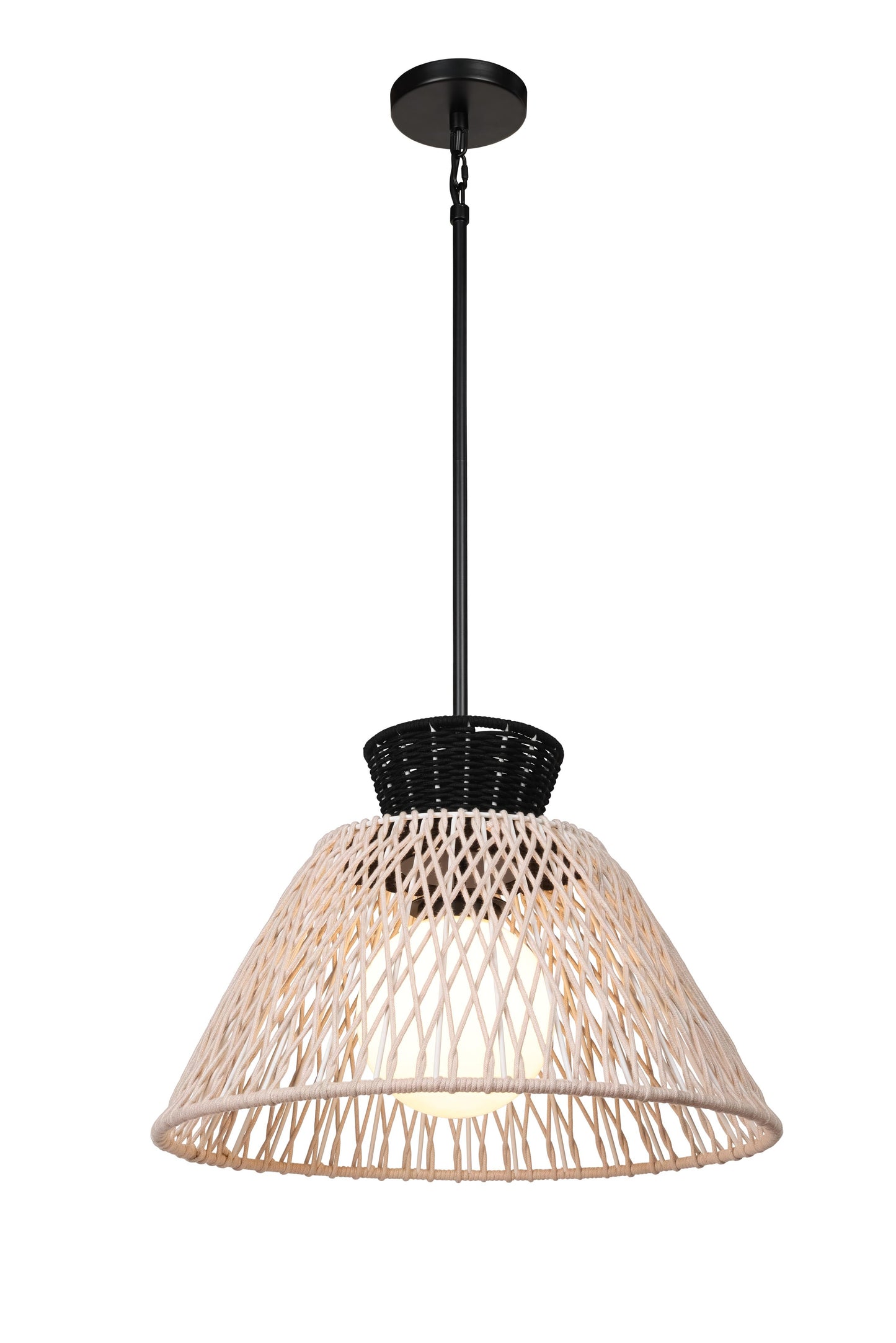 Eurofase Lighting Jelice 24" 1-Light Beige Rope Shade Matte Black Pet Weave Outdoor Pendant Light