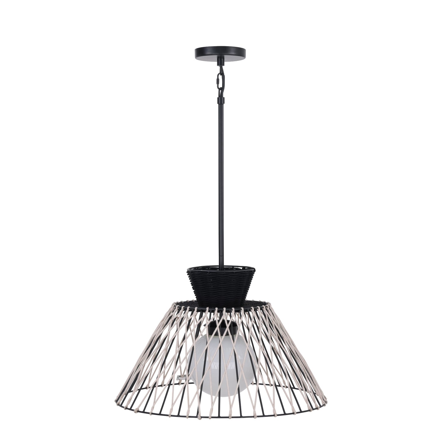Eurofase Lighting Jelice 24" 1-Light Beige Rope Shade Matte Black Pet Weave Outdoor Pendant Light