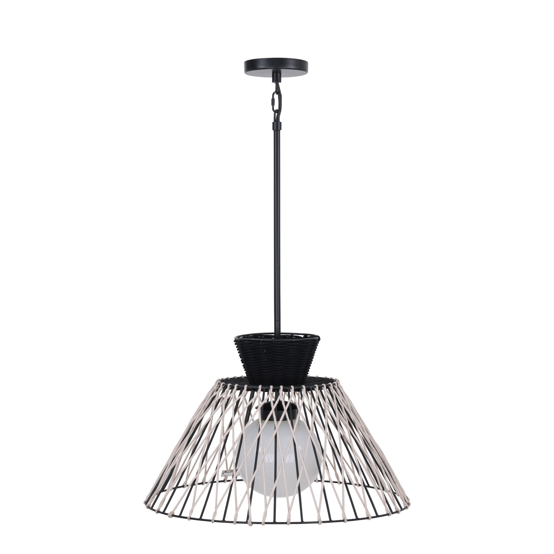 Eurofase Lighting Jelice 24" 1-Light Beige Rope Shade Matte Black Pet Weave Outdoor Pendant Light