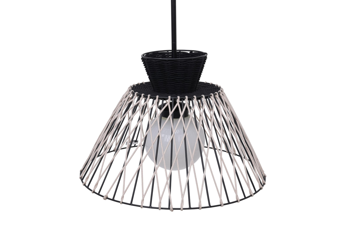 Eurofase Lighting Jelice 24" 1-Light Beige Rope Shade Matte Black Pet Weave Outdoor Pendant Light