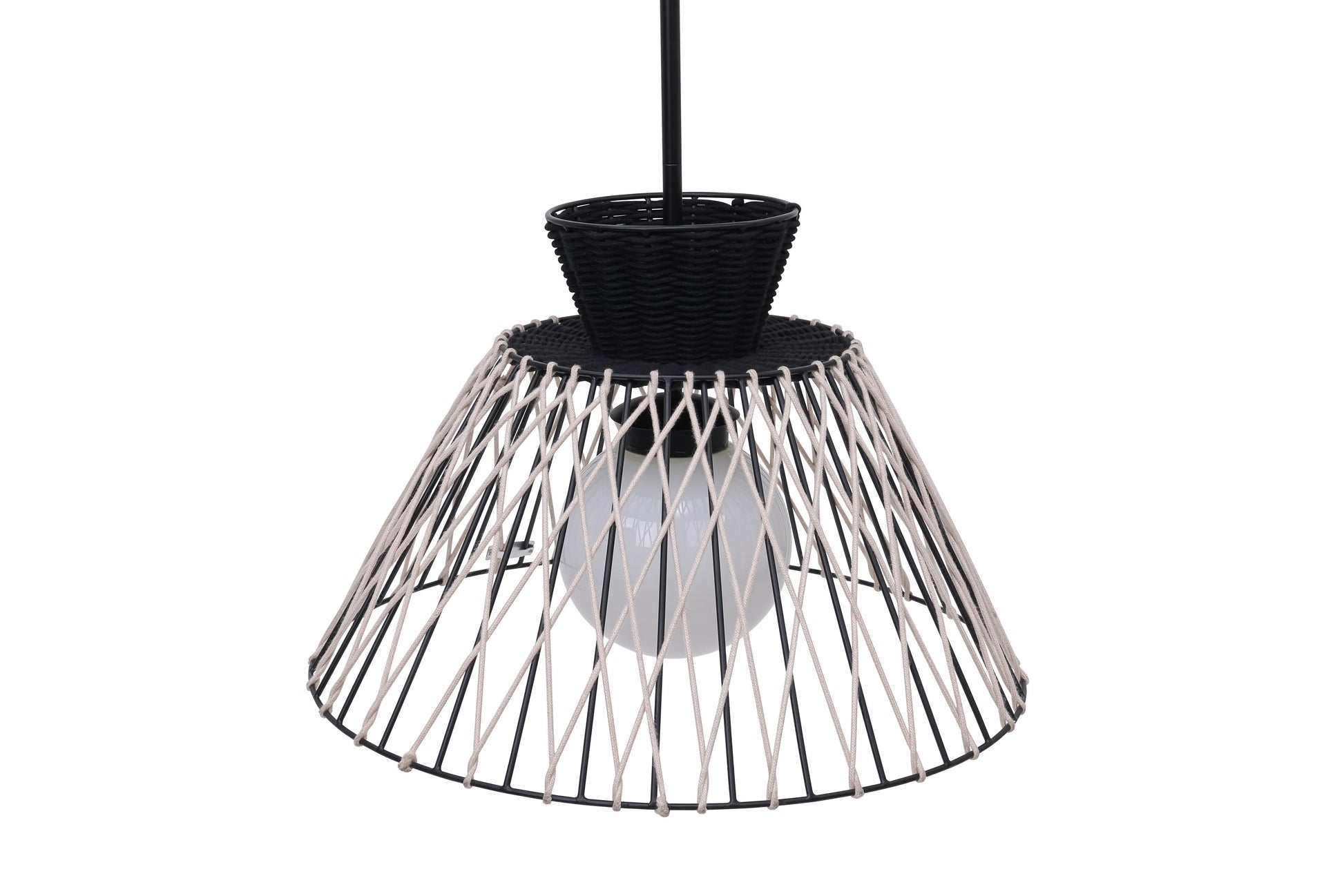 Eurofase Lighting Jelice 24" 1-Light Beige Rope Shade Matte Black Pet Weave Outdoor Pendant Light