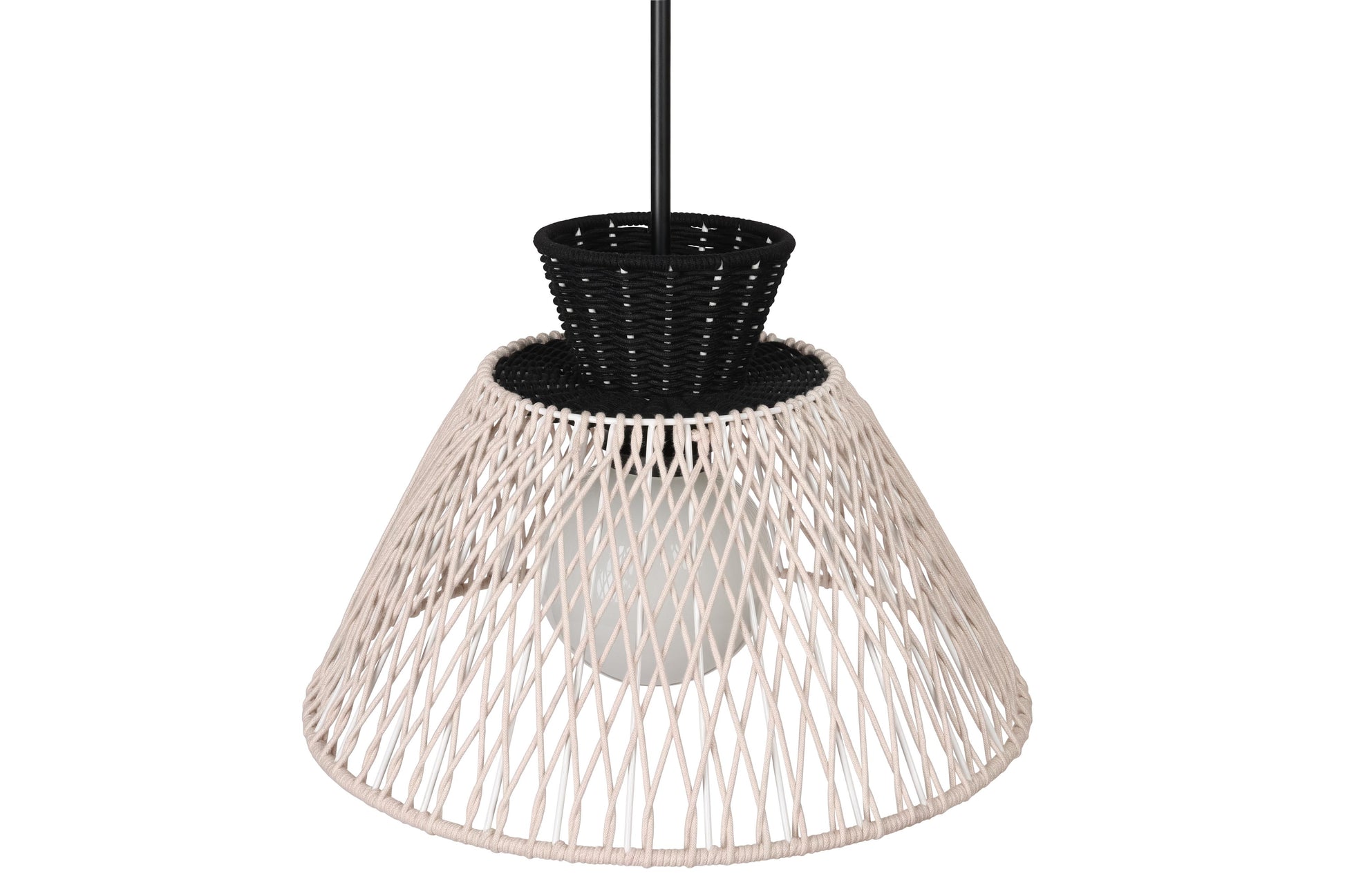 Eurofase Lighting Jelice 24" 1-Light Beige Rope Shade Matte Black Pet Weave Outdoor Pendant Light