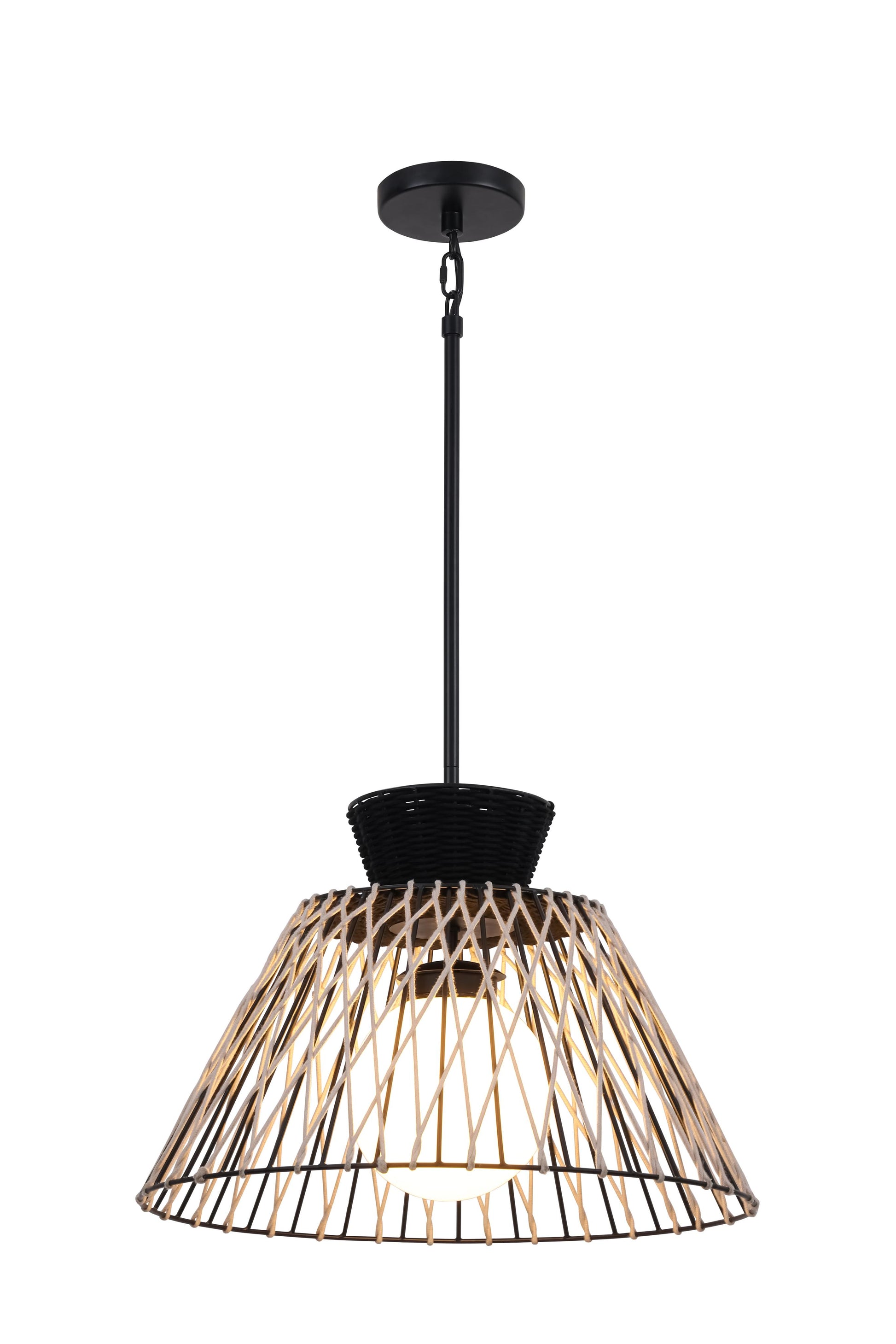 Eurofase Lighting Jelice 24" 1-Light Beige Rope Shade Matte Black Pet Weave Outdoor Pendant Light