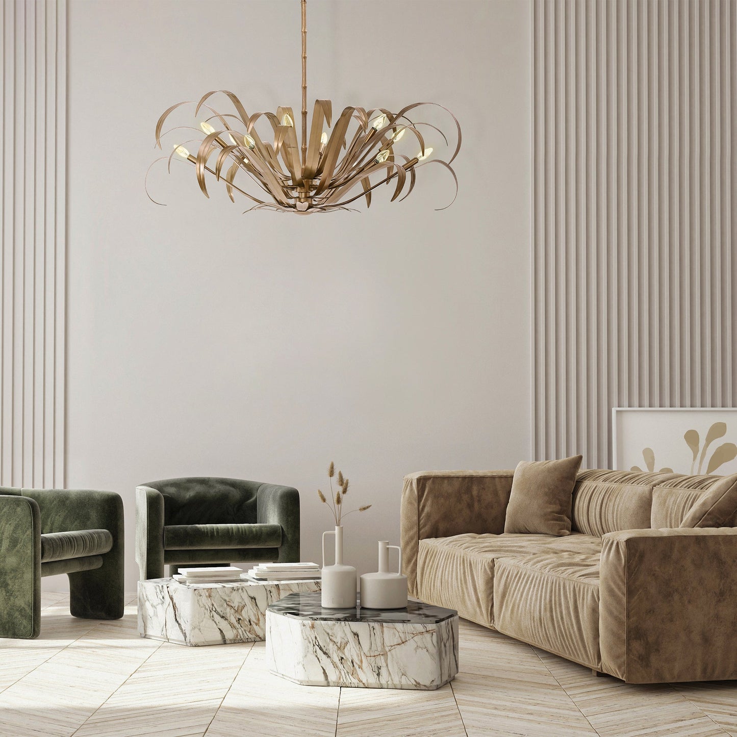 Eurofase Lighting Kagra 56" 12-Light Antique Brass Chandelier