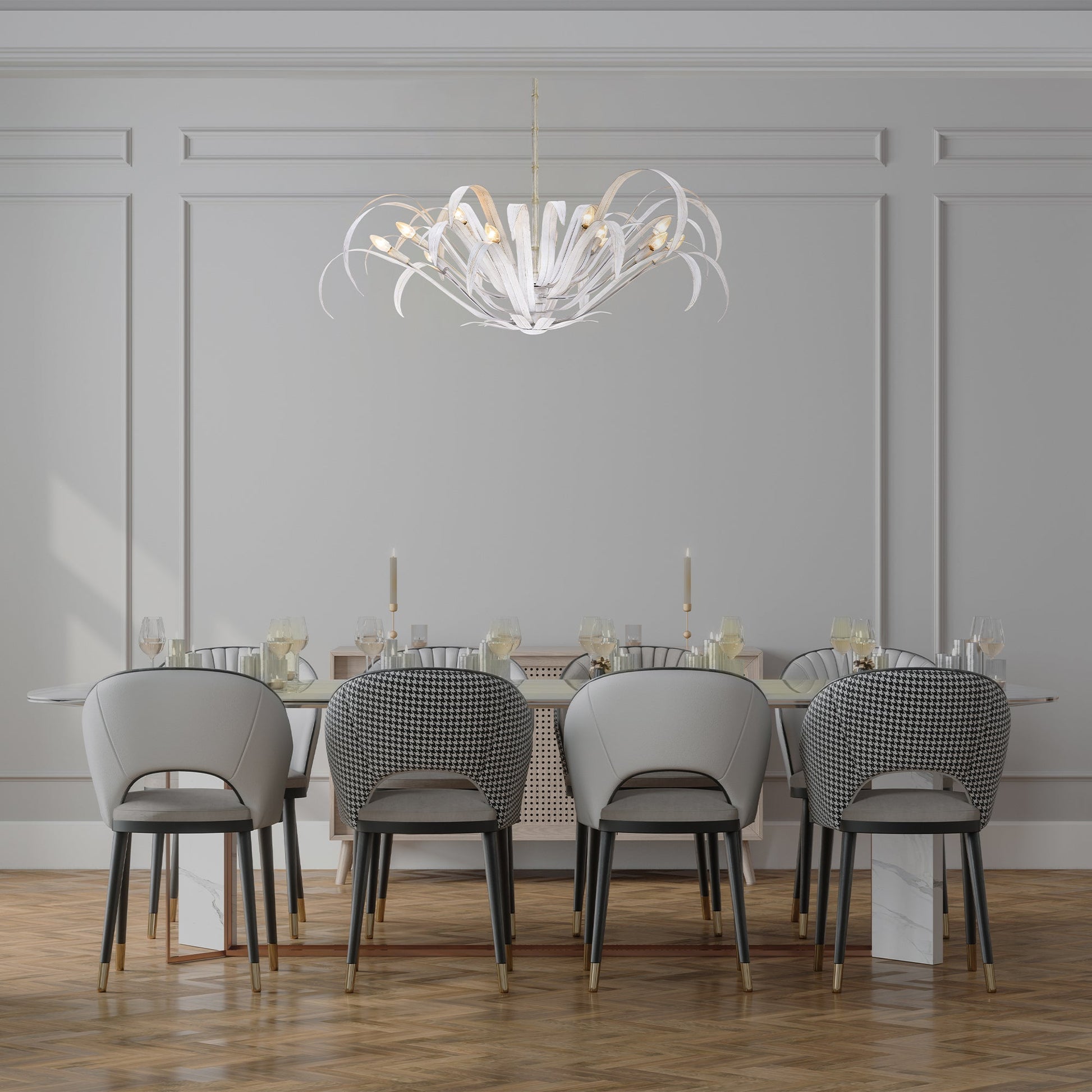 Eurofase Lighting Kagra 56" 12-Light Distressed White Chandelier