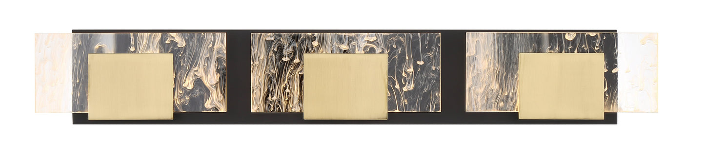 Eurofase Lighting Kasha 28" 3-Light Dimmable LED Gold & Black Metal Bath Bar With Clear & Smoke Pattern Shades