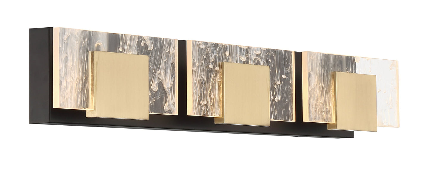 Eurofase Lighting Kasha 28" 3-Light Dimmable LED Gold & Black Metal Bath Bar With Clear & Smoke Pattern Shades