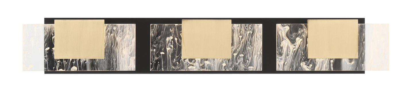 Eurofase Lighting Kasha 28" 3-Light Dimmable LED Gold & Black Metal Bath Bar With Clear & Smoke Pattern Shades