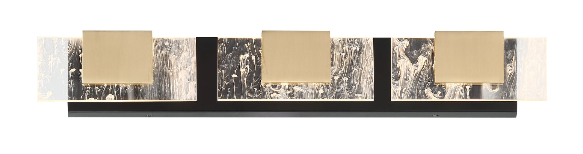 Eurofase Lighting Kasha 28" 3-Light Dimmable LED Gold & Black Metal Bath Bar With Clear & Smoke Pattern Shades