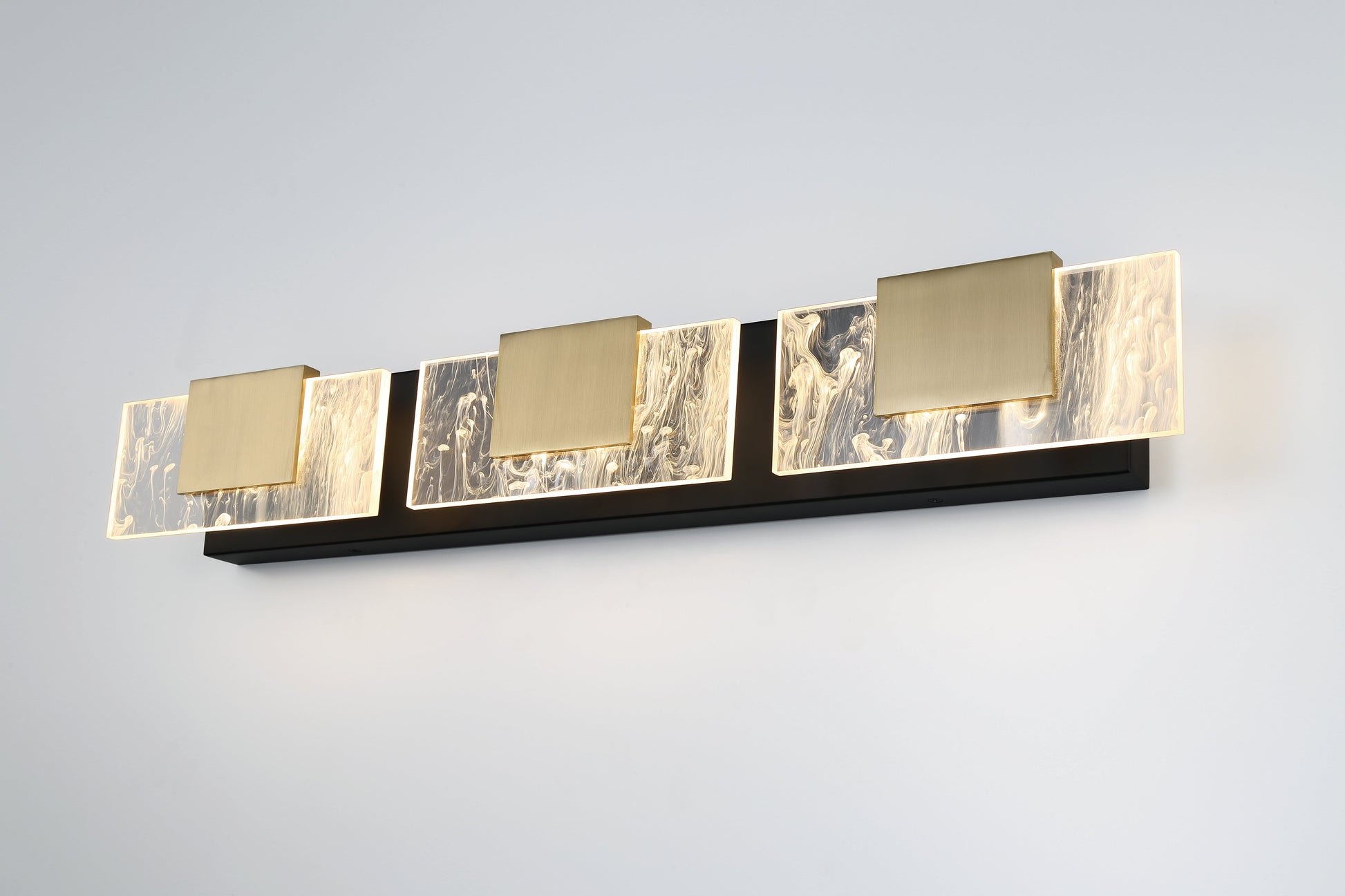 Eurofase Lighting Kasha 28" 3-Light Dimmable LED Gold & Black Metal Bath Bar With Clear & Smoke Pattern Shades