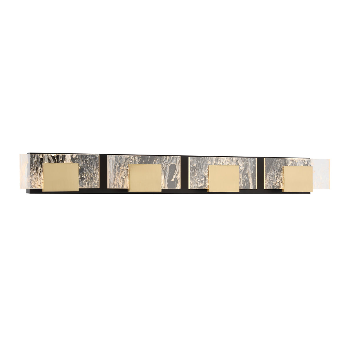Eurofase Lighting Kasha 37" 4-Light Dimmable LED Gold & Black Mixed Metal Bath Bar With Clear & Smoke Pattern Shades