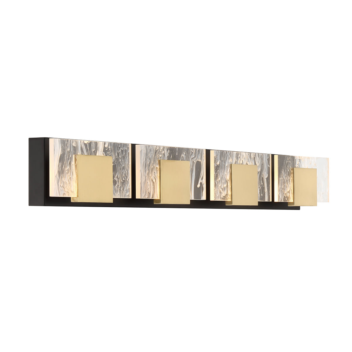 Eurofase Lighting Kasha 37" 4-Light Dimmable LED Gold & Black Mixed Metal Bath Bar With Clear & Smoke Pattern Shades