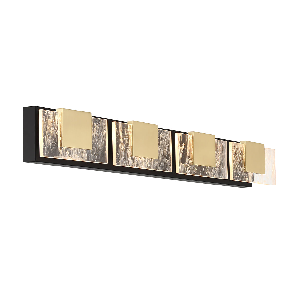 Eurofase Lighting Kasha 37" 4-Light Dimmable LED Gold & Black Mixed Metal Bath Bar With Clear & Smoke Pattern Shades