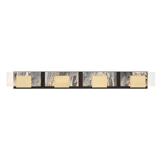 Eurofase Lighting Kasha 37" 4-Light Dimmable LED Gold & Black Mixed Metal Bath Bar With Clear & Smoke Pattern Shades