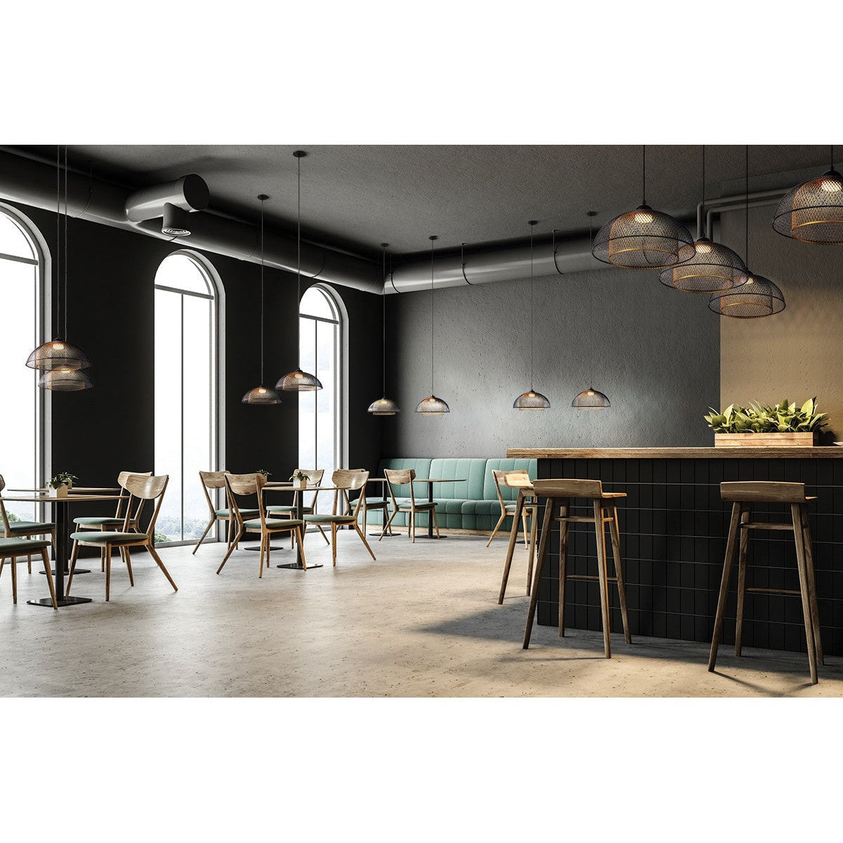 Eurofase Lighting Kenmore 16" Dimmable Integrated LED Metal Black Pendant Light With Black & Gold Metal Mesh Shades