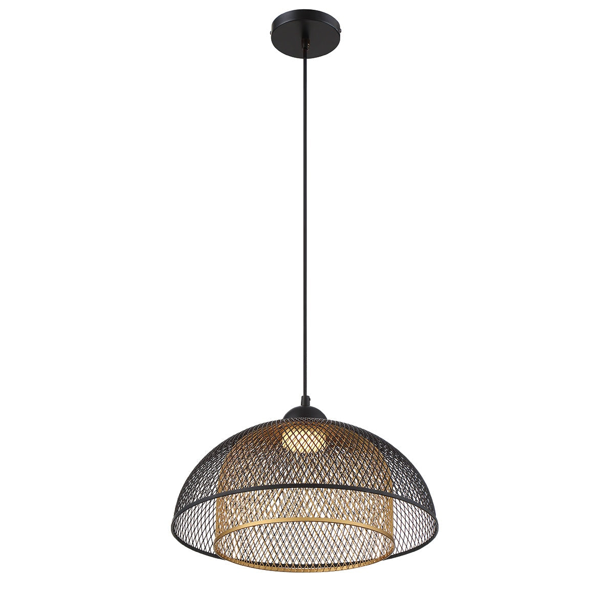 Eurofase Lighting Kenmore 16" Dimmable Integrated LED Metal Black Pendant Light With Black & Gold Metal Mesh Shades