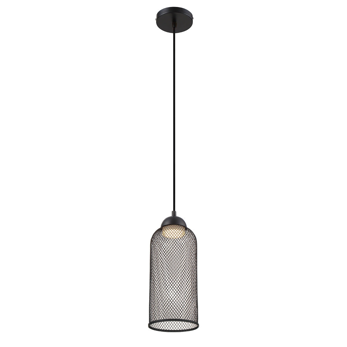 Eurofase Lighting Kenmore 6" Dimmable Integrated LED Metal Black Pendant Light With Black Metal Mesh Shade
