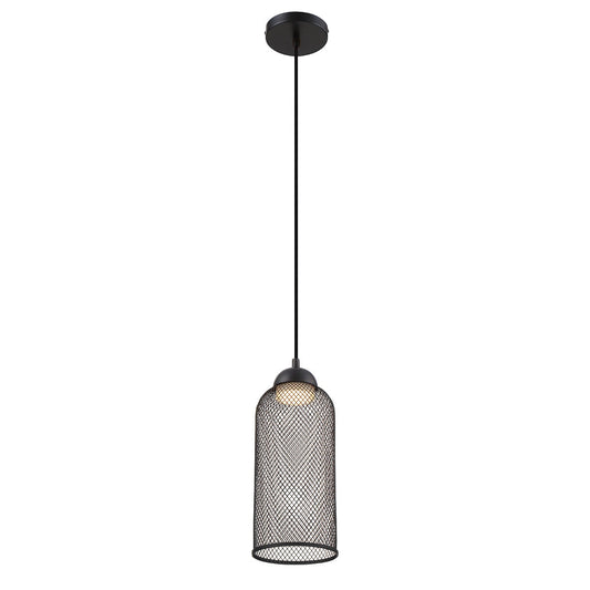 Eurofase Lighting Kenmore 6" Dimmable Integrated LED Metal Black Pendant Light With Black Metal Mesh Shade