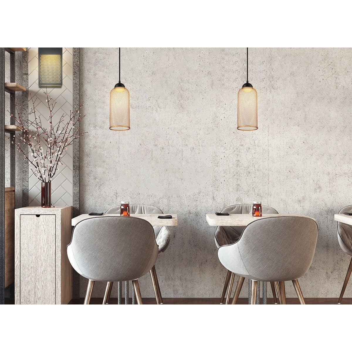 Eurofase Lighting Kenmore 6" Dimmable Integrated LED Metal Black Pendant Light With Gold Metal Mesh Shade