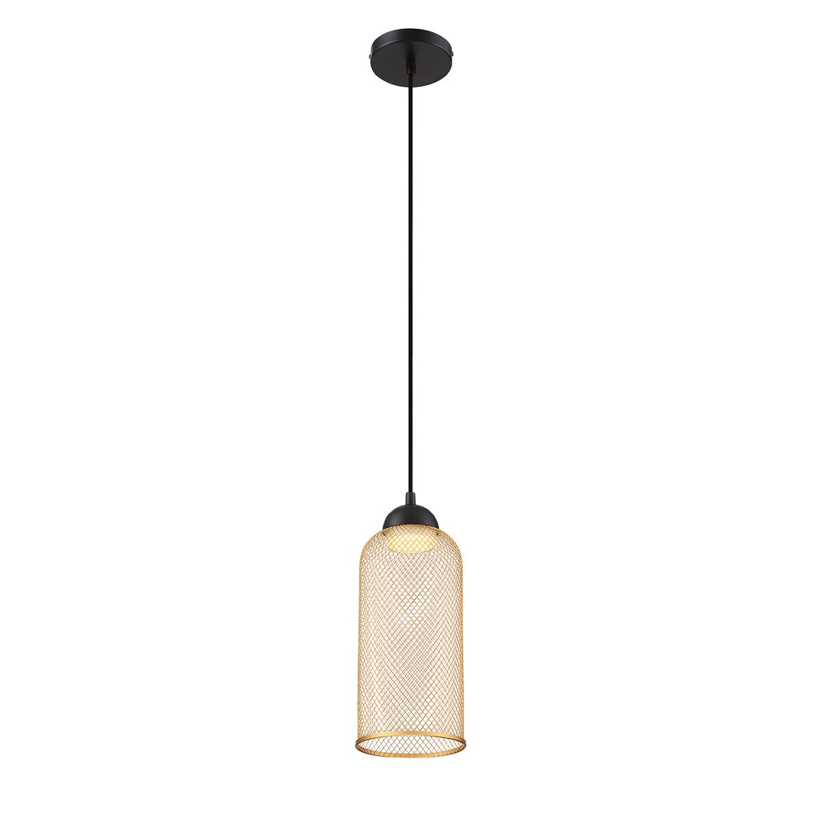 Eurofase Lighting Kenmore 6" Dimmable Integrated LED Metal Black Pendant Light With Gold Metal Mesh Shade