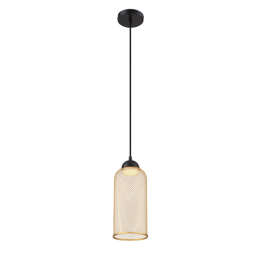 Eurofase Lighting Kenmore 6" Dimmable Integrated LED Metal Black Pendant Light With Gold Metal Mesh Shade