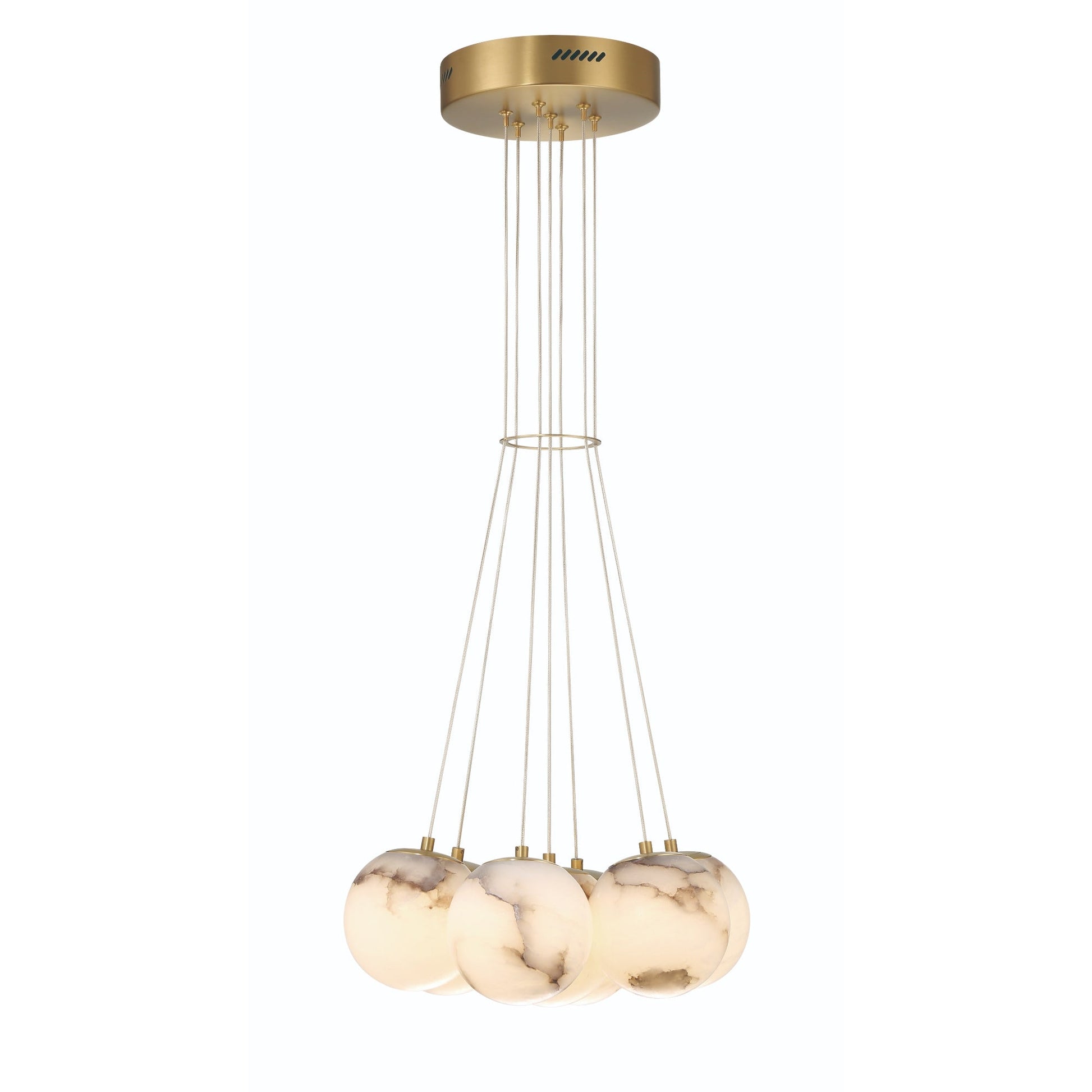 Eurofase Lighting Kepler 18" 7-Light Dimmable Integrated LED Gold Chandelier With White Alabaster Shades