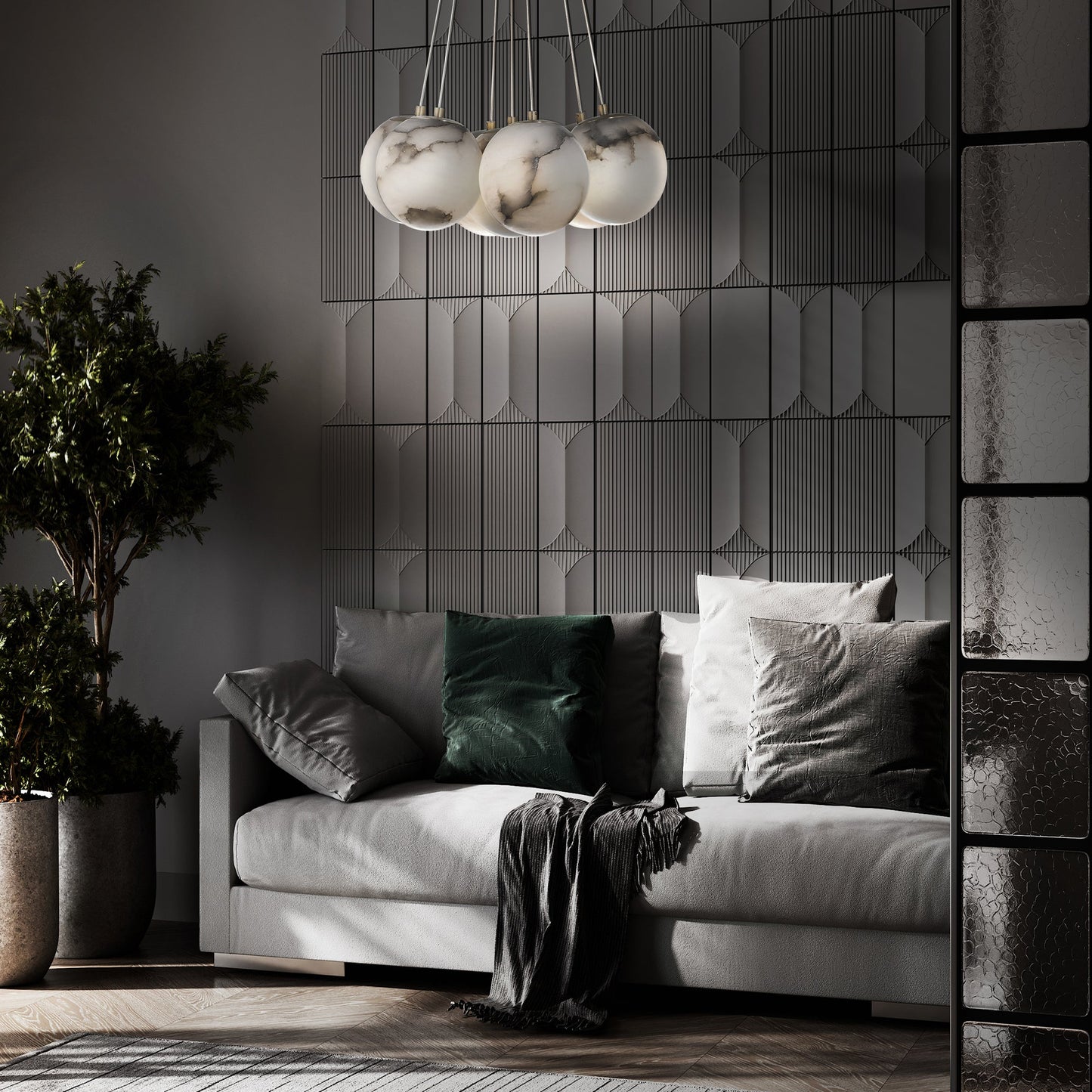 Eurofase Lighting Kepler 18" 7-Light Dimmable Integrated LED Gold Chandelier With White Alabaster Shades