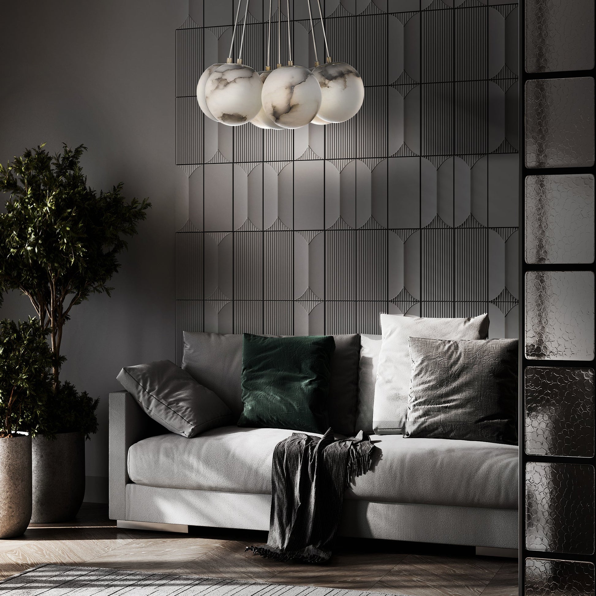 Eurofase Lighting Kepler 18" 7-Light Dimmable Integrated LED Gold Chandelier With White Alabaster Shades