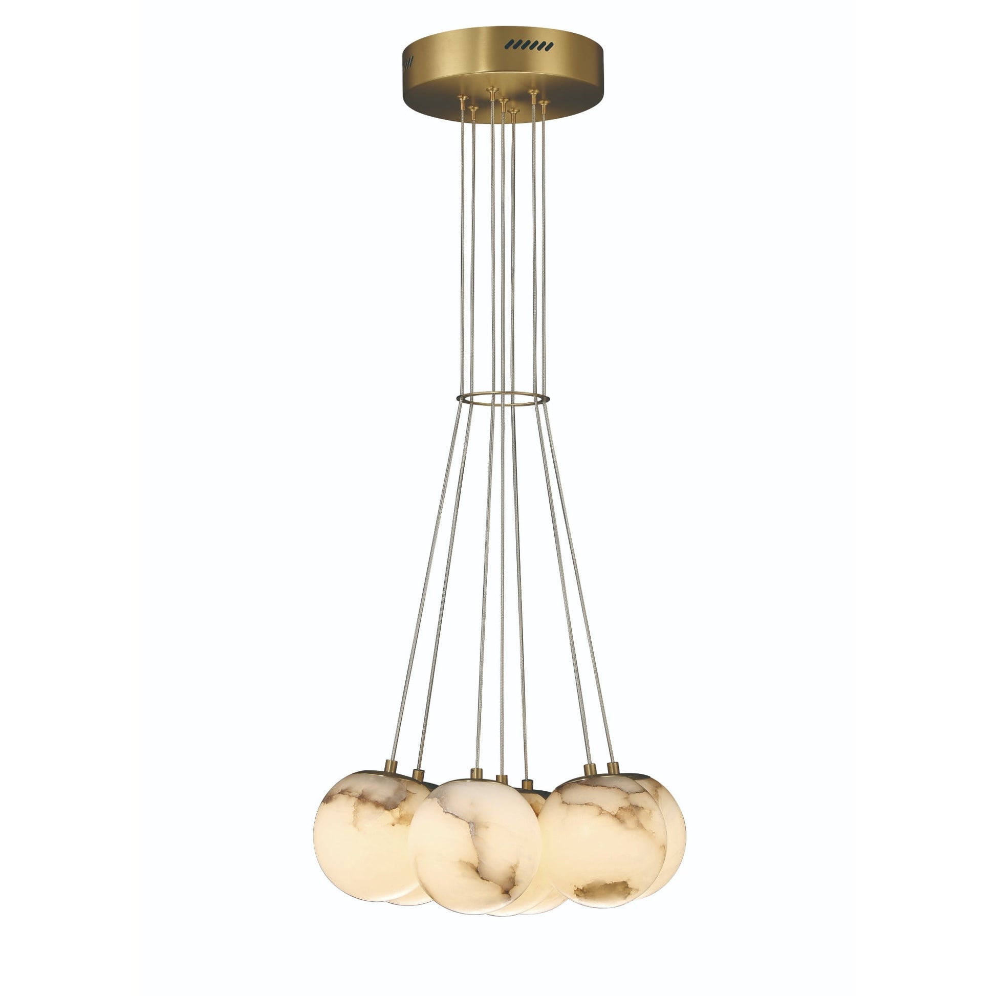 Eurofase Lighting Kepler 18" 7-Light Dimmable Integrated LED Gold Chandelier With White Alabaster Shades