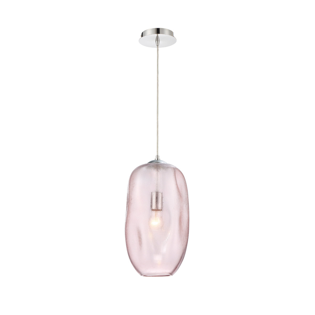 Eurofase Lighting Labria 8" Dimmable Incandescent Pendant Light With Chrome And Pink Textured Glass Shade