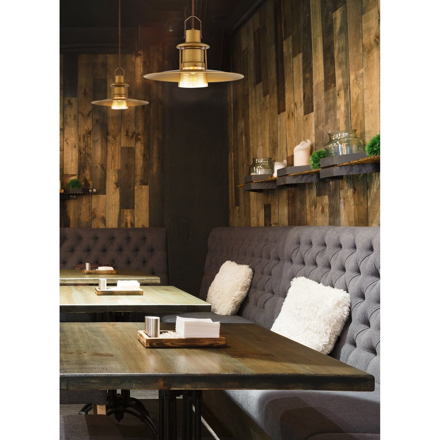 Eurofase Lighting Lamport 16" Dimmable Integrated LED Metal Brushed Brass Pendant Light With Cognac Glass Shade
