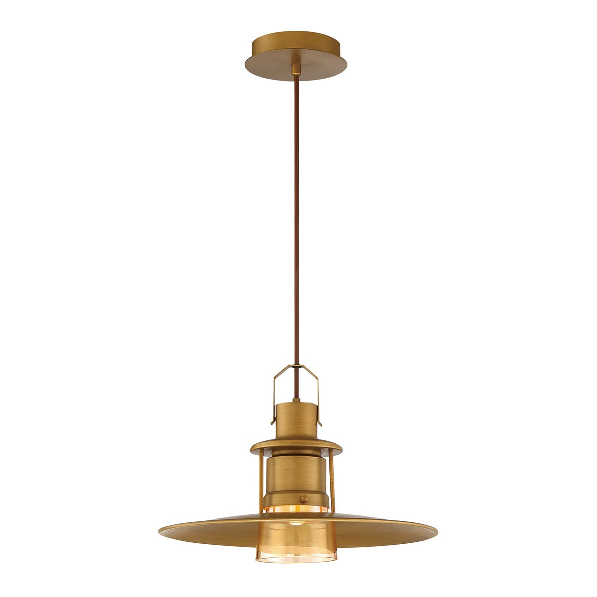 Eurofase Lighting Lamport 16" Dimmable Integrated LED Metal Brushed Brass Pendant Light With Cognac Glass Shade