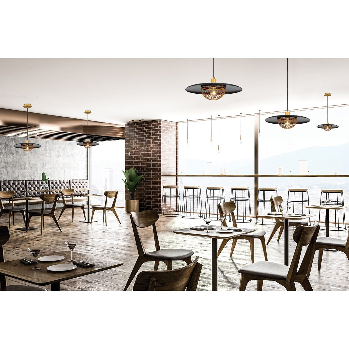 Eurofase Lighting Landigo 18" Dimmable Incandescent Antique Brass Pendant Light With Black Shade