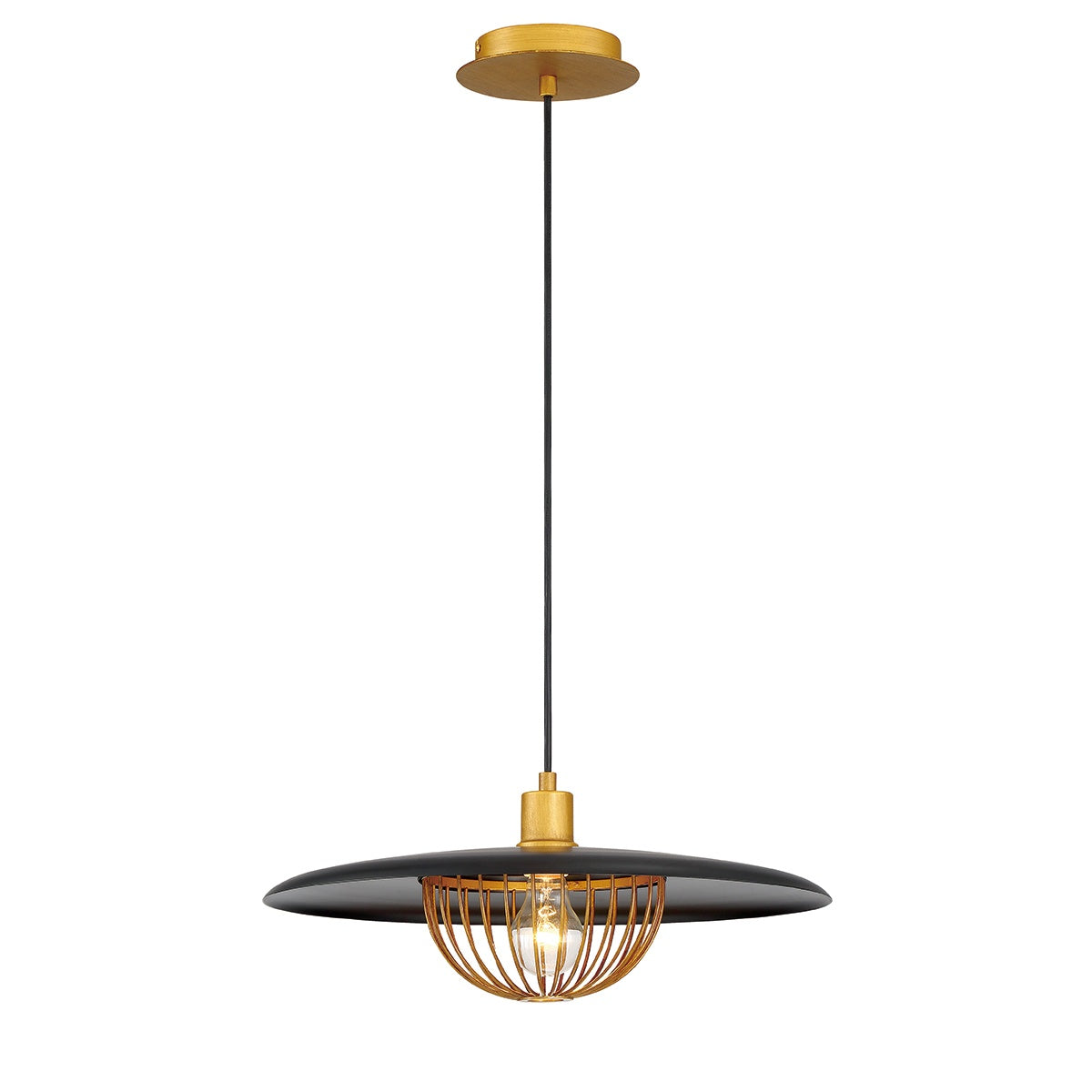 Eurofase Lighting Landigo 18" Dimmable Incandescent Antique Brass Pendant Light With Black Shade