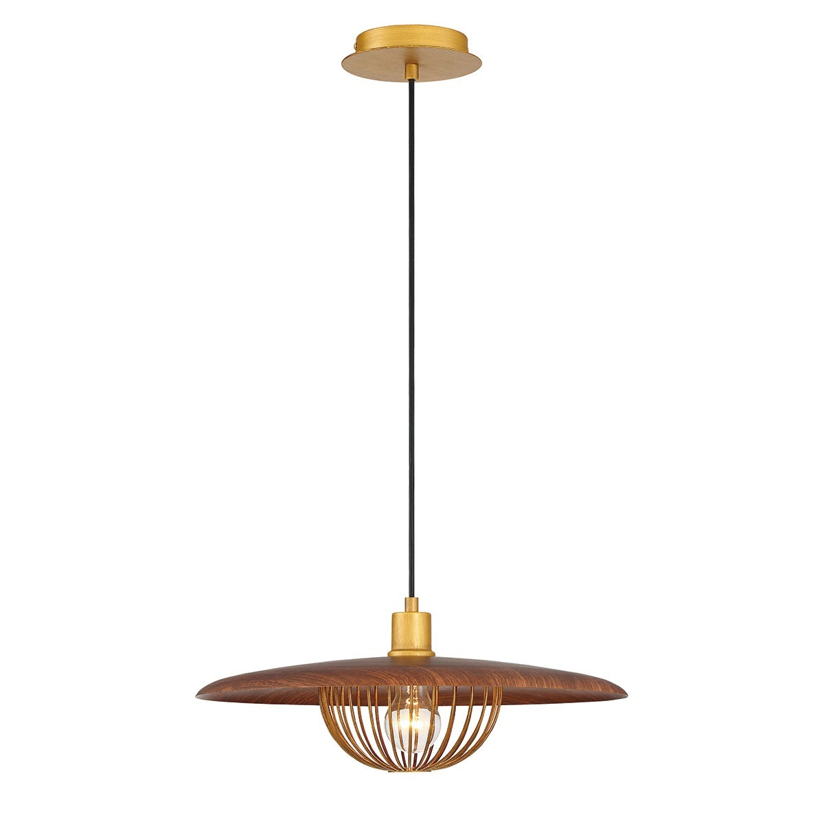Eurofase Lighting Landigo 18" Dimmable Incandescent Antique Brass Pendant Light With Wood Shade