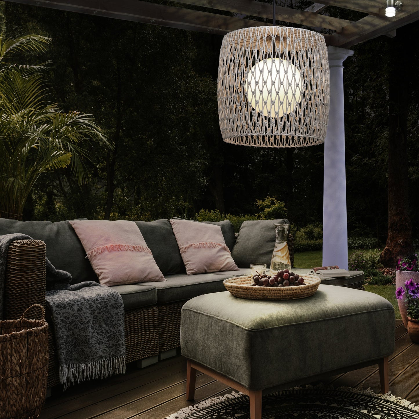 Eurofase Lighting Lara 22" Matte Black Pendant Light With Pet Weave Rope Shade