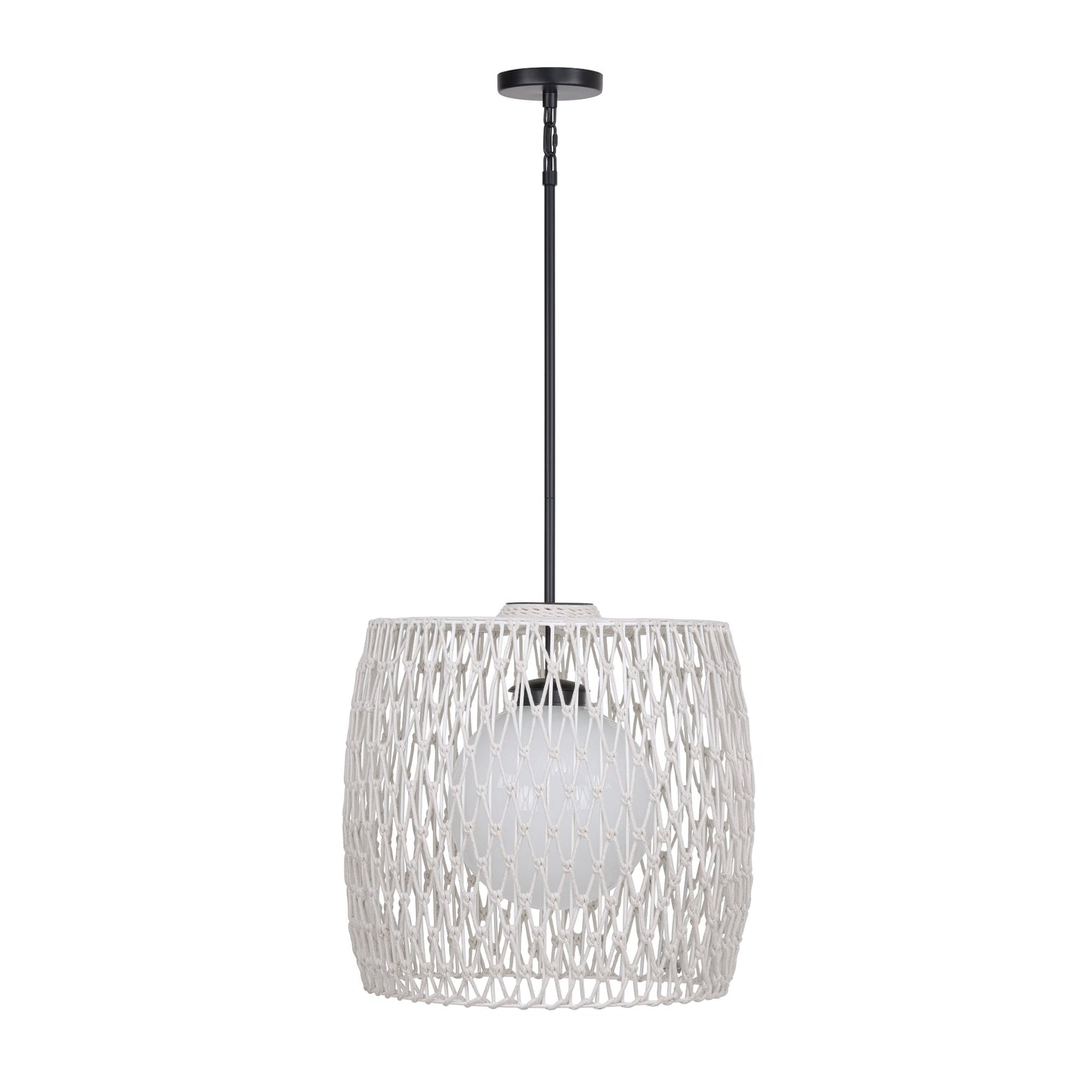 Eurofase Lighting Lara 22" Matte Black Pendant Light With Pet Weave Rope Shade