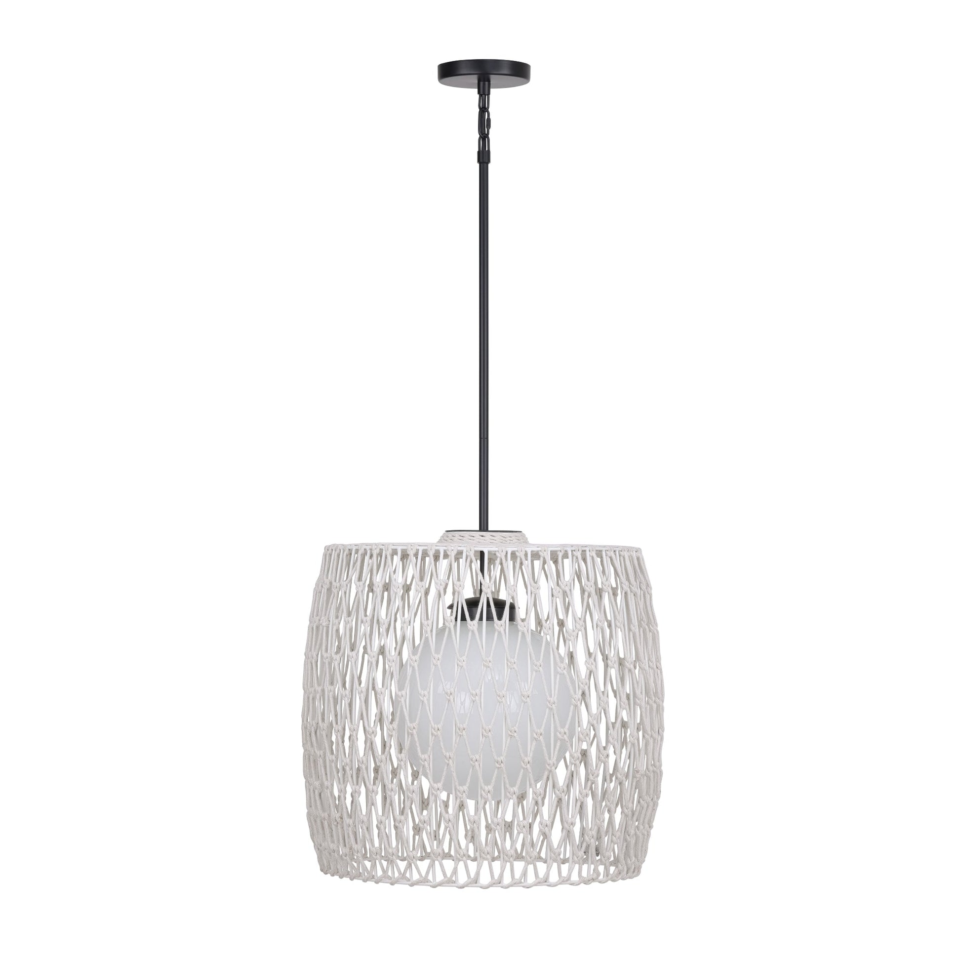 Eurofase Lighting Lara 22" Matte Black Pendant Light With Pet Weave Rope Shade