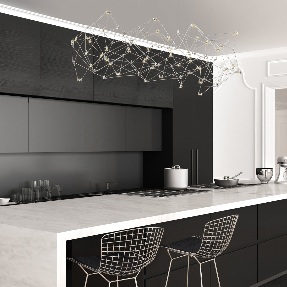 Eurofase Lighting Leonardelli 65" Large Dimmable Integrated LED Metal Chrome Chandelier