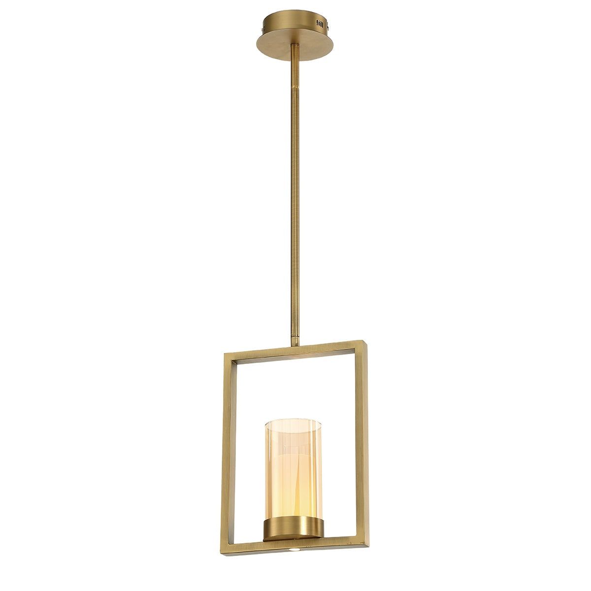 Eurofase Lighting Londra 10" Rectangular Dimmable Integrated LED Bronze Metal Pendant Light With Amber Glass Shade