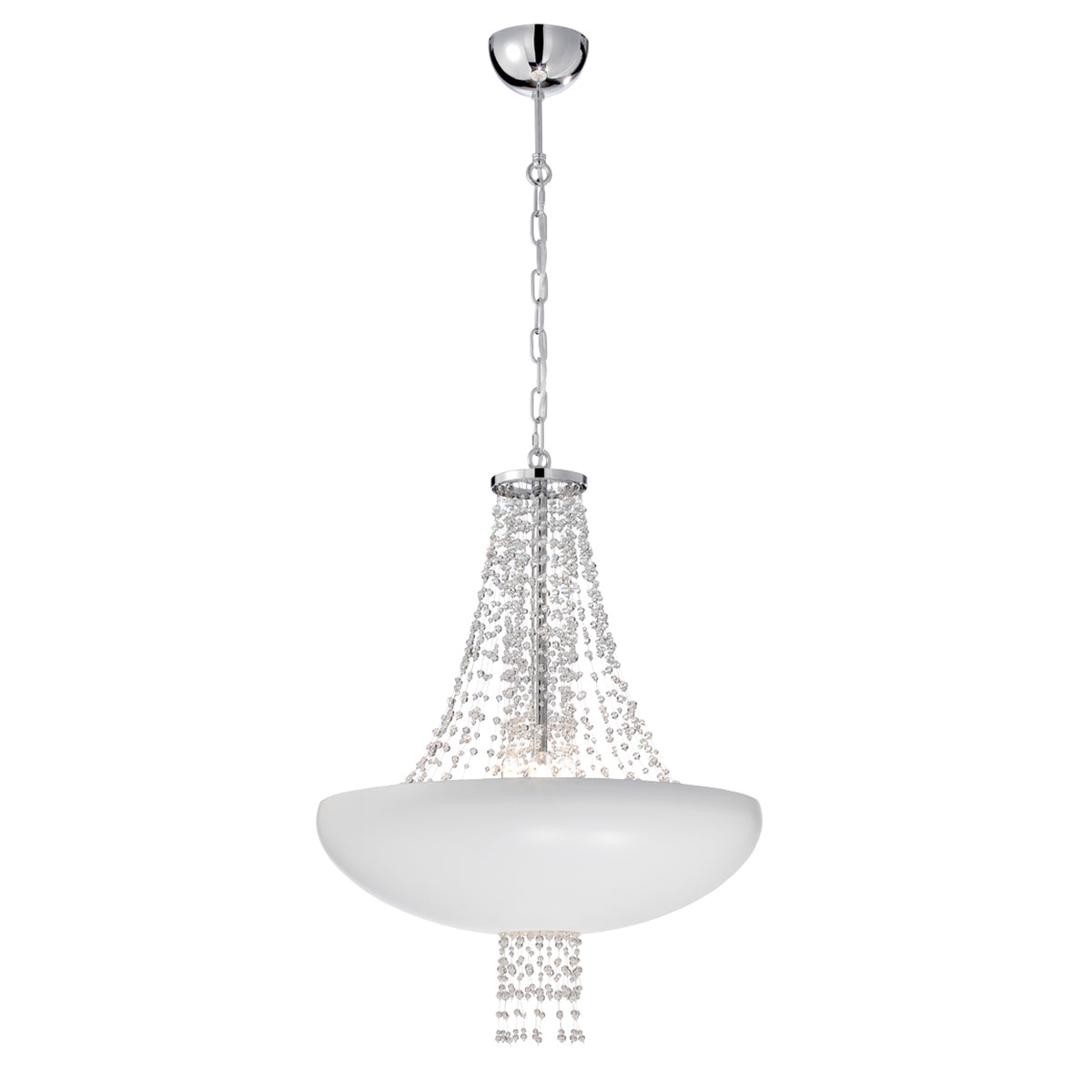 Eurofase Lighting Lopez 21" 8-Light Round Dimmable Halogen Matte White Metal Pendant Light With Clear Crystal Bead Accents