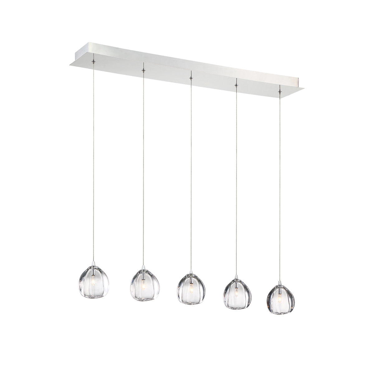 Eurofase Lighting Lucido 32" 5-Light Chrome Dimmable Halogen Metal Linear Chandelier With Clear Cast Glass Shades