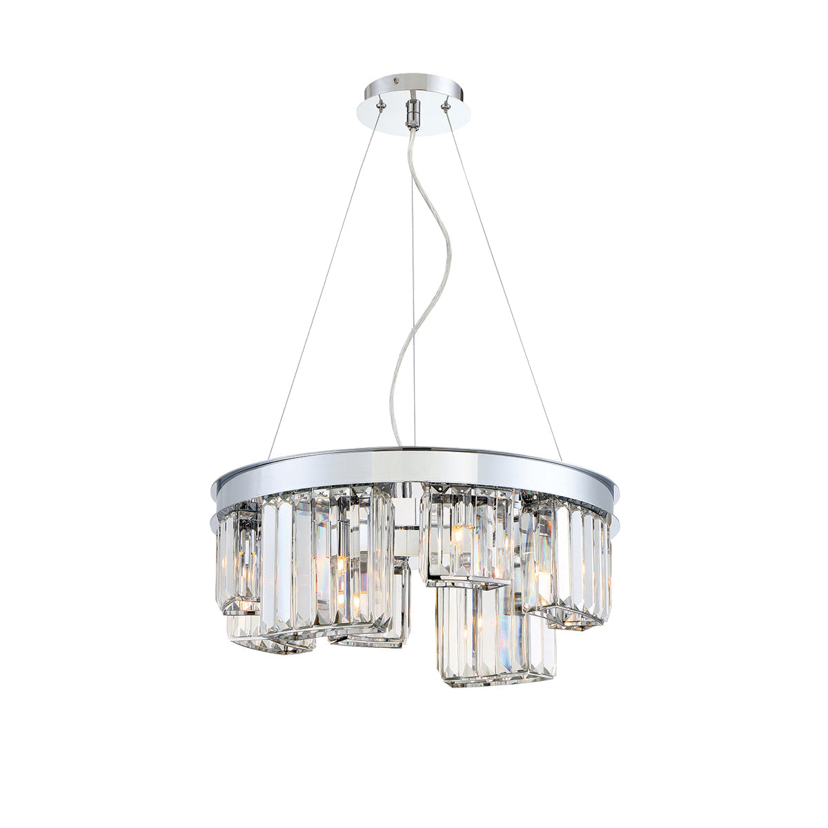 Eurofase Lighting Lumino 19" 8-Light Chrome Dimmable Halogen Metal Round Chandelier With Clear Crystal Accents