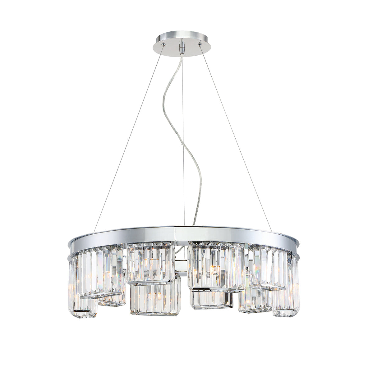 Eurofase Lighting Lumino 26" 10-Light Chrome Dimmable Halogen Metal Round Chandelier With Clear Crystal Accents