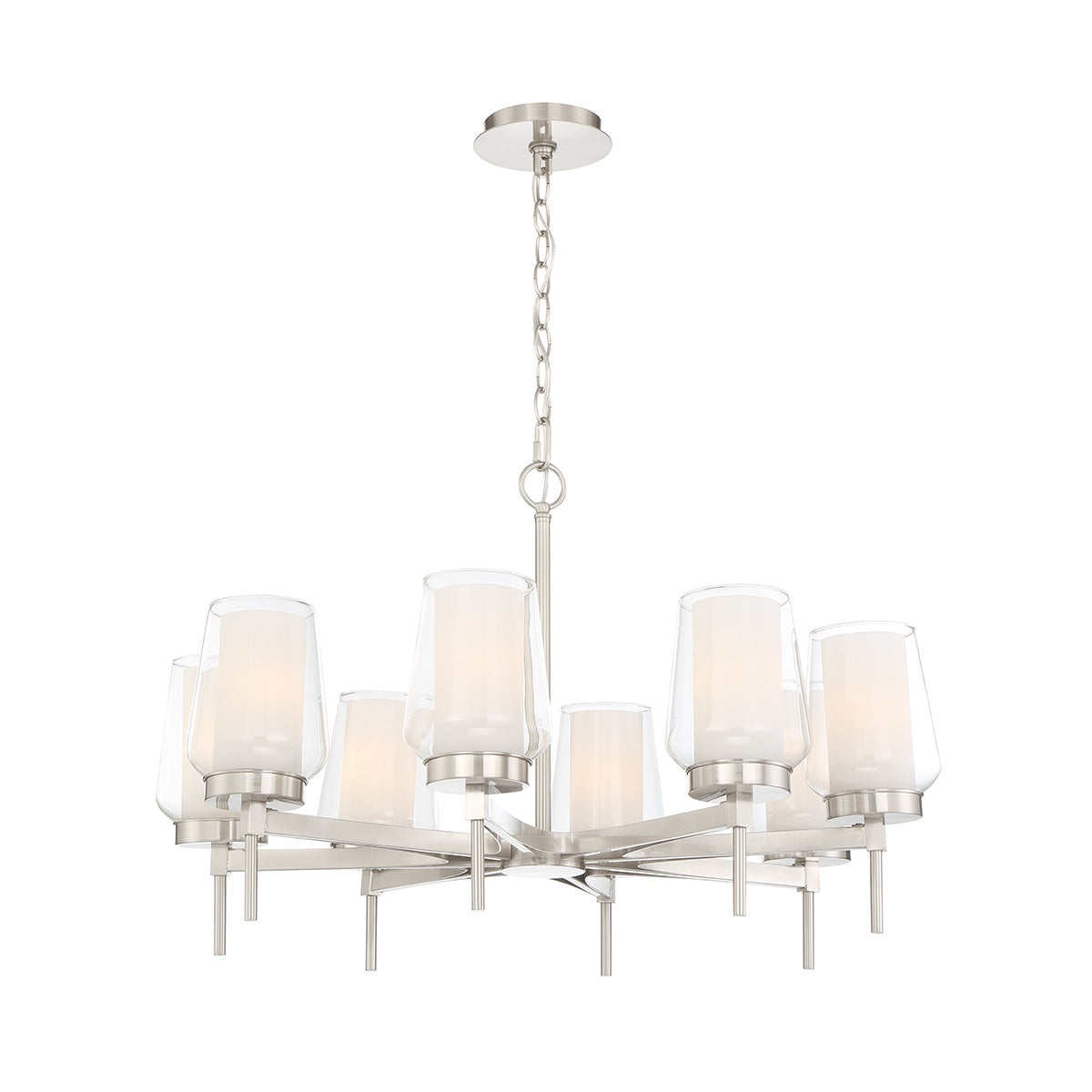 Eurofase Lighting Manchester 30" 8-light Incandescent Satin Nickel Round Chandelier With Clear And Opal White Shades