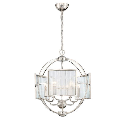 Eurofase Lighting Manilow 19" 6-light Incandescent Polished Nickel Round Chandelier With Clear Ripple Glass Shades